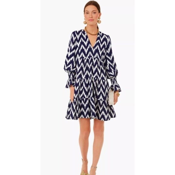 Tuckernuck Dress XS Blue Kenzo V-Neck Long Sleeve Ikat boho - Picture 1 of 10
